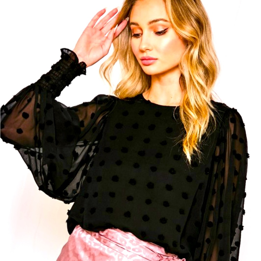 NWT - BALLOON SLEEVE SWISS DOT TOP